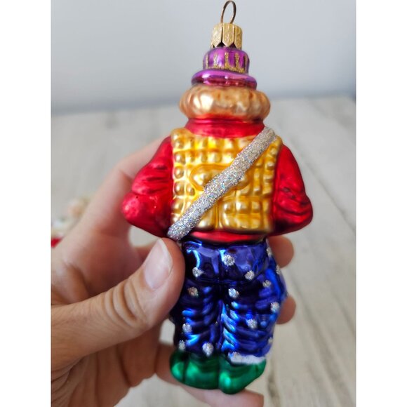 Poland glass clown band drum ornament glitter Xmas tree green purple blue - Picture 5 of 13